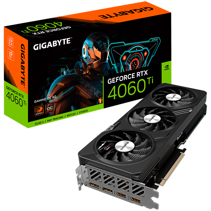 GIGABYTE Video Card NVIDIA GeForce RTX­ 4060 Ti GAMING OC 8G (8GB GDDR6X/128bit, PCI-E 4.0, CUDA Cores 4352, Recommended PSU 500W, 2xDP, 2xHDMI) ATX