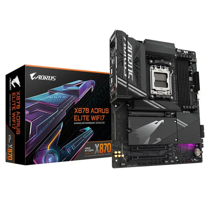 GIGABYTE X870 A ELITE WIFI7 Motherboard - Supports AMD Ryzen 9000 CPUs, 16+2+2 phases VRM, up to 8000MHz DDR5 (OC), 4xPCIe 5.0 + 4xM.2, Wi-Fi 7, 2.5GbE LAN, USB 3.2 Gen 2x2