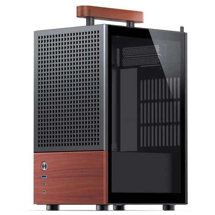 Jonsbo T6 PC Case, Mini-Tower, Mini-ITX, Tempered Glass, Wood, black