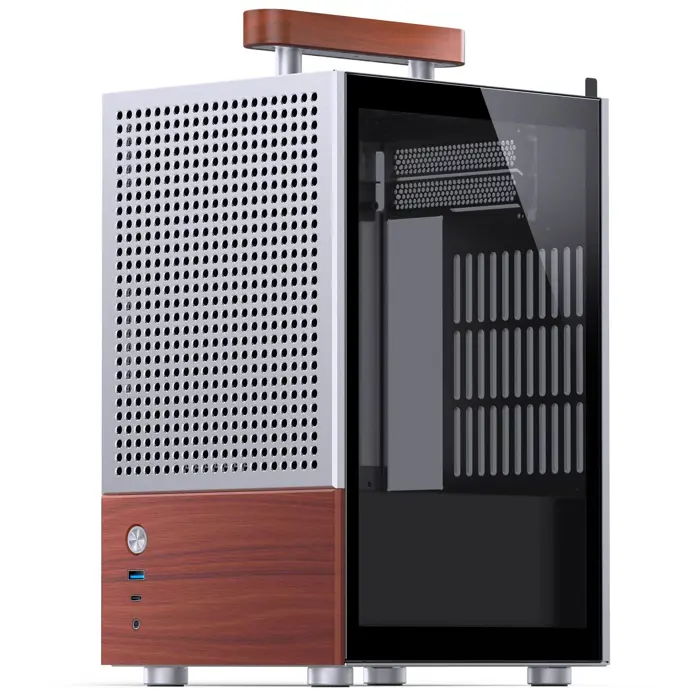 Jonsbo T6 PC Case, Mini-Tower, Mini-ITX, Tempered Glass, Wood - Silver