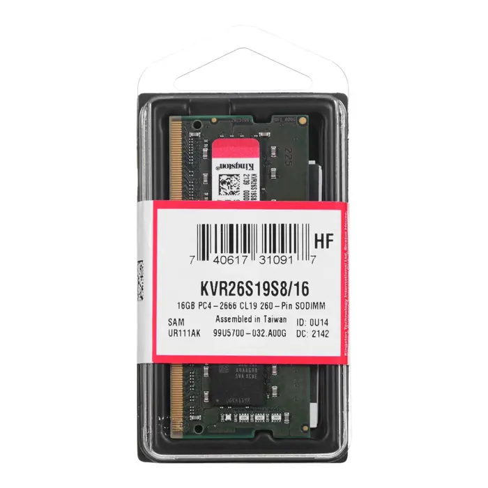 Kingston Technology KVR26S19S8/16 memory module 16 GB 1 x 16 GB DDR4 2666 MHz