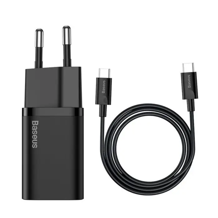 Kućni Punjač BASEUS Super Si Quick Charger 25W, USB-C, Kabel C-C, Black, TZCCSUP-L01