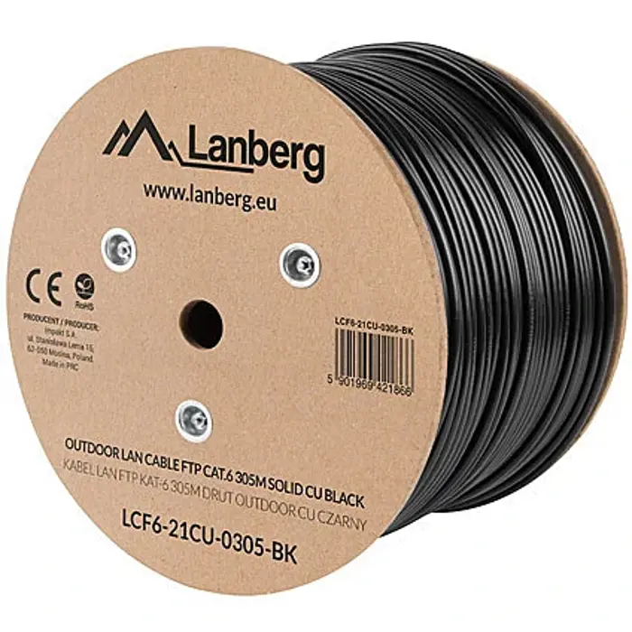 Lanberg LCF6-21CU-0305-BK networking cable Black 305 m Cat6 F/UTP (FTP) outdoor