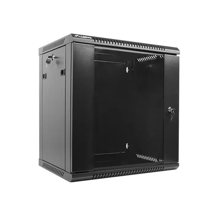 Lanberg wall-mounted installation rack cabinet 19'' 12U 600x450mm black (glass door)