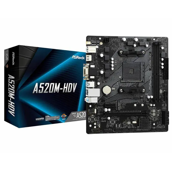 Matična ASROCK A520M-HDV, 2xDDR4, M.2, VGA/DVI/HDMI, S.AM4