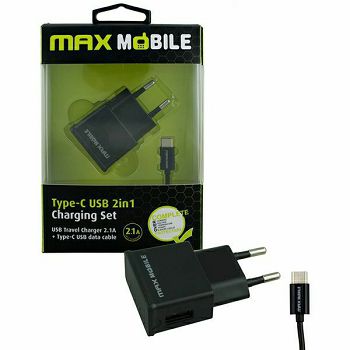 MAXMOBILE KUĆNI PUNJAČ SET 2U1 USB+ TYPE C KABEL 2.4A