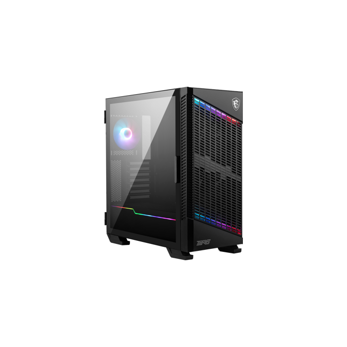 MSI MPG VELOX 100P AIRFLOW Mid Tower Gaming Computer Case 'Black, 3x 120mm Fan + 1x 120mm ARGB Fan, ARGB light strip, USB Type-C, 1x Tempered Glass, Center, E-ATX, ATX, mATX, mini-ITX'