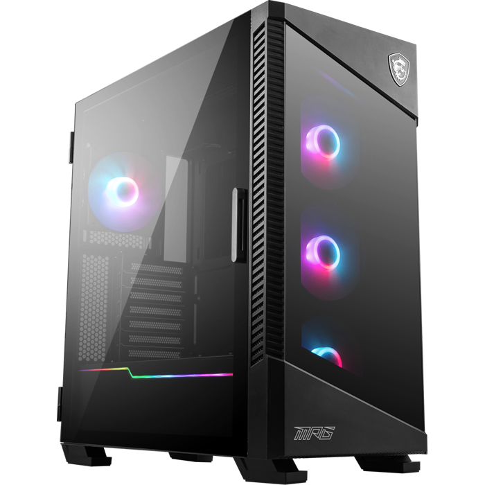 MSI MPG VELOX 100R Mid Tower Gaming Computer Case 'Black, 4x 120mm ARGB Fans, 1-6 ARGB Hub, ARGB light strip, USB Type-C, Tempered Glass, Center, E-ATX, ATX, mATX, mini-ITX'