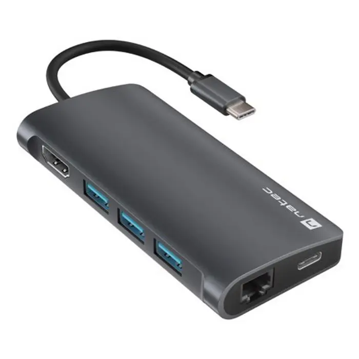 MULTIPORT ADAPTER NATEC FOWLER 2 V2 USB-C 8IN1 HUB ->USB 3.0 3X, HDMI 4K, USB-C, RJ45, SD, MICRO SD