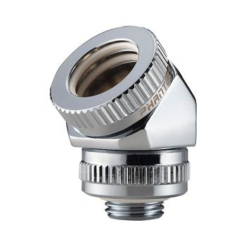 PHANTEKS Glacier Rotary connection 45 degrees G1/4 inch AG to 16mm OD hard tube - rotatable, chrome silver PH-RA45_CR16