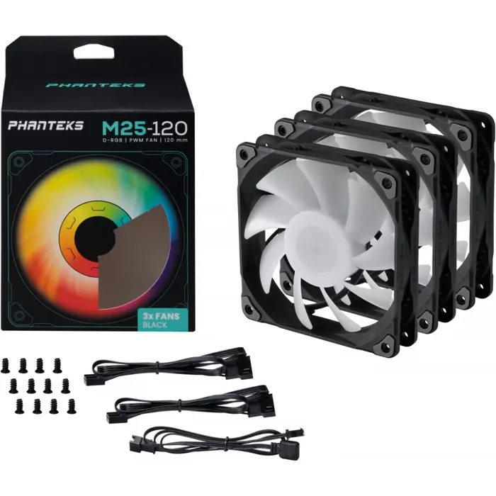 PHANTEKS M25 Gen2 PWM D-RGB Lüfter, 3er-Pack - 120mm, schwarz-PH-F120M25_G2_DBK01_3P