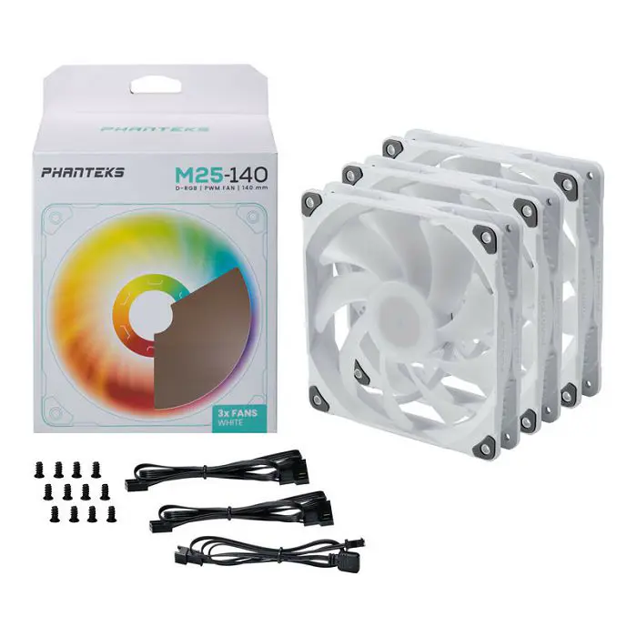 PHANTEKS M25 Gen2 PWM D-RGB Lüfter, 3er-Pack - 140mm, weiß-PH-F140M25_G2_DWT01_3P