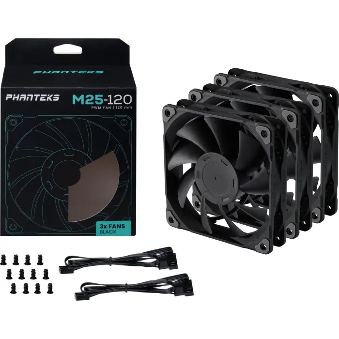 PHANTEKS M25 Gen2 PWM Lüfter, 3er-Pack - 120mm, schwarz-PH-F120M25_G2_BBK01_3P