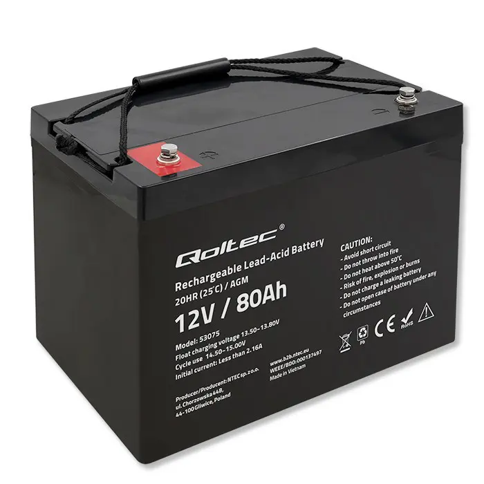 Qoltec 53075 AGM battery | 12V | 80Ah | 23.5kg