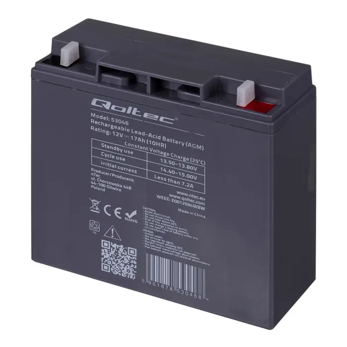 Qoltec AGM Battery | 12V | 17Ah | Maintenance-free | Efficient | LongLife | for UPS, Scooter