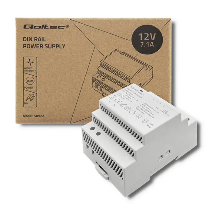 Qoltec Din Rail Power Supply | 85.2W | 12V | 7.1A | Grey