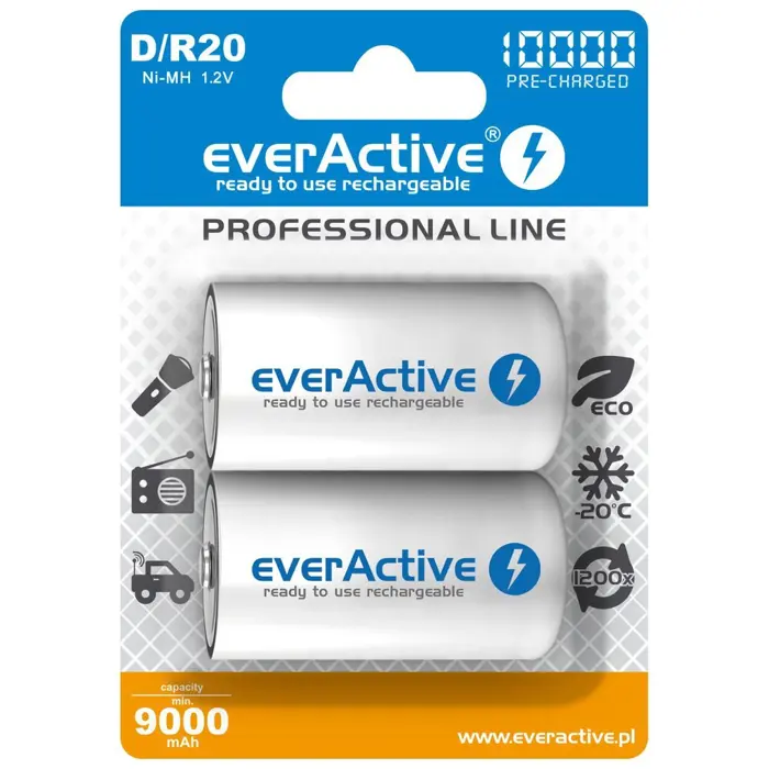 Rechargeable Batteries everActive R20/D Ni-MH 10000 mAh ready to use