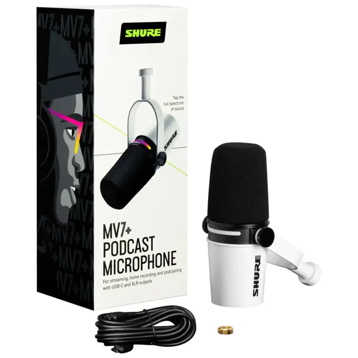 Shure MV7+-K Podcast Mikrofon XLR/USB - weiß-MV7+-W