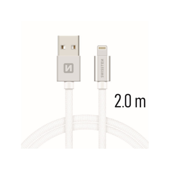 SWISSTEN kabel USB/Lightning, platneni, 3A, 2m, srebrni