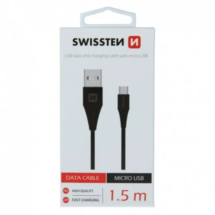 SWISSTEN kabel USB/microUSB, 1.5m, microUSB priključak 6.5mm, crni