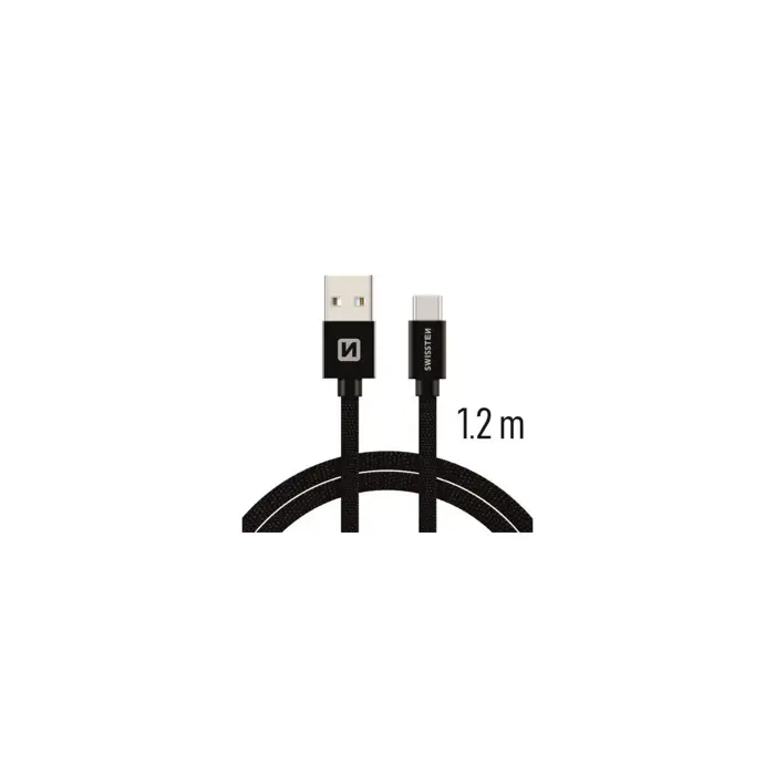 SWISSTEN kabel USB/USB-C, platneni, 3A, 1.2m, crni