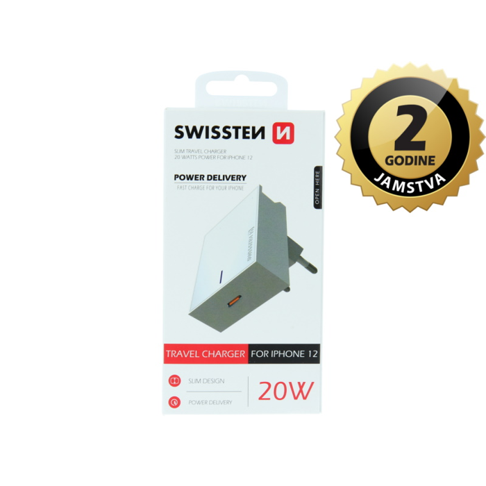 SWISSTEN punjač za AC220, 1xUSB-C, 3A, 20W, iPhone, bijeli