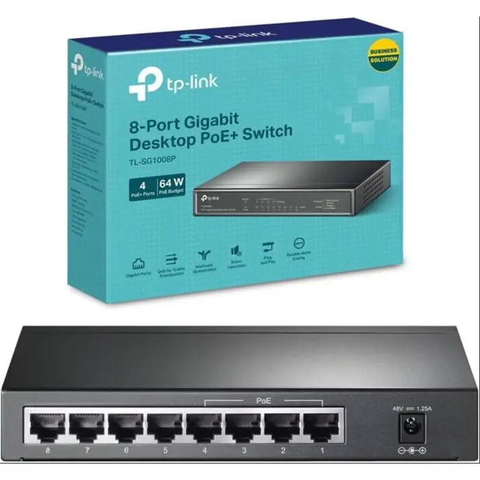 Switch TP-LINK 8-Port Gigabit Desktop PoE Switch, 8 10/100/1000Mbps RJ45 ports including 4 PoE ports, steel case