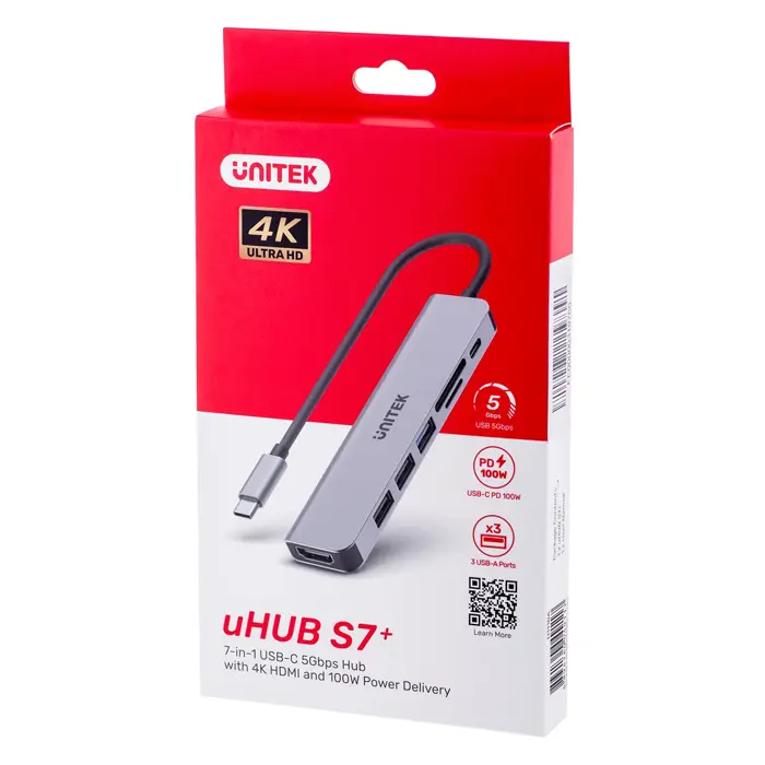 UNITEK HUB USB-C H1118A; USB-A x3, USB-C, HDMI, SD, microSD