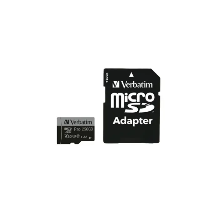 Verbatim memorijska kartica PRO Micro SDXC 256GB, U3, A2, V30, Class 10 Card + adapter