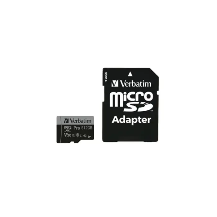 Verbatim memorijska kartica PRO Micro SDXC 512GB, U3, A2, V30, Class 10 Card + adapter