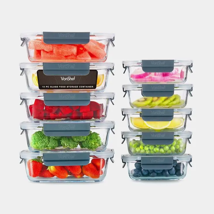 VonShef 10 Piece Glass Food Storage Container Set