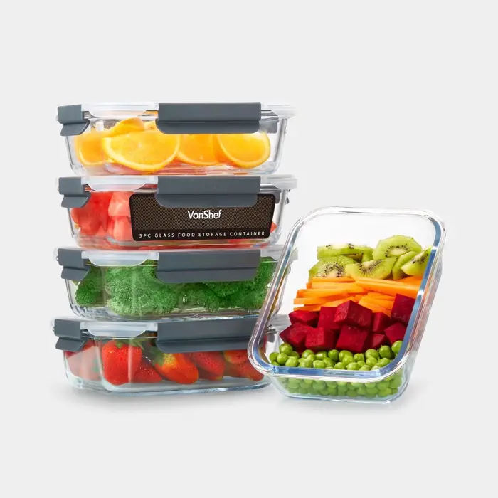 VonShef 5 Piece Glass Food Storage Container Set