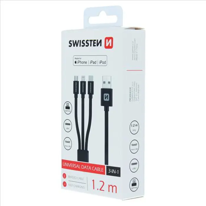 WISSTEN kabel 3u1 microUSB/USB-C/LIGHTNING (MFi), platneni, licencirani